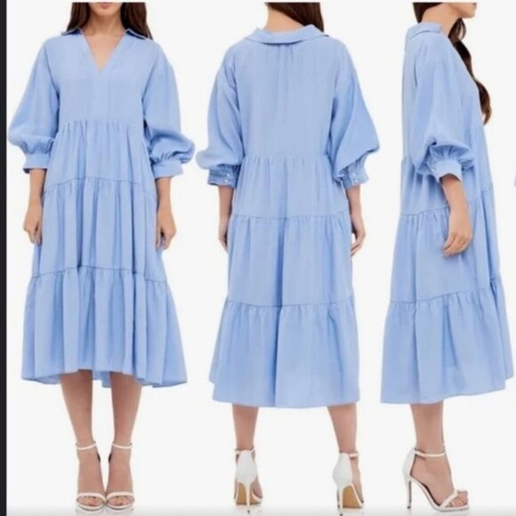 English Factory Powder Blue Tiered Midi Dress Size 3X - Picture 1 of 10